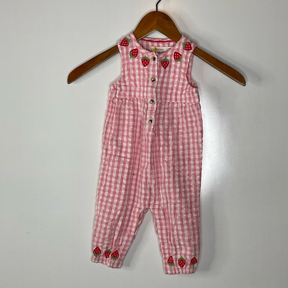Baby Boden Other - Baby Boden Strawberry Gingham Print Baby Romper Size 9-12 Months